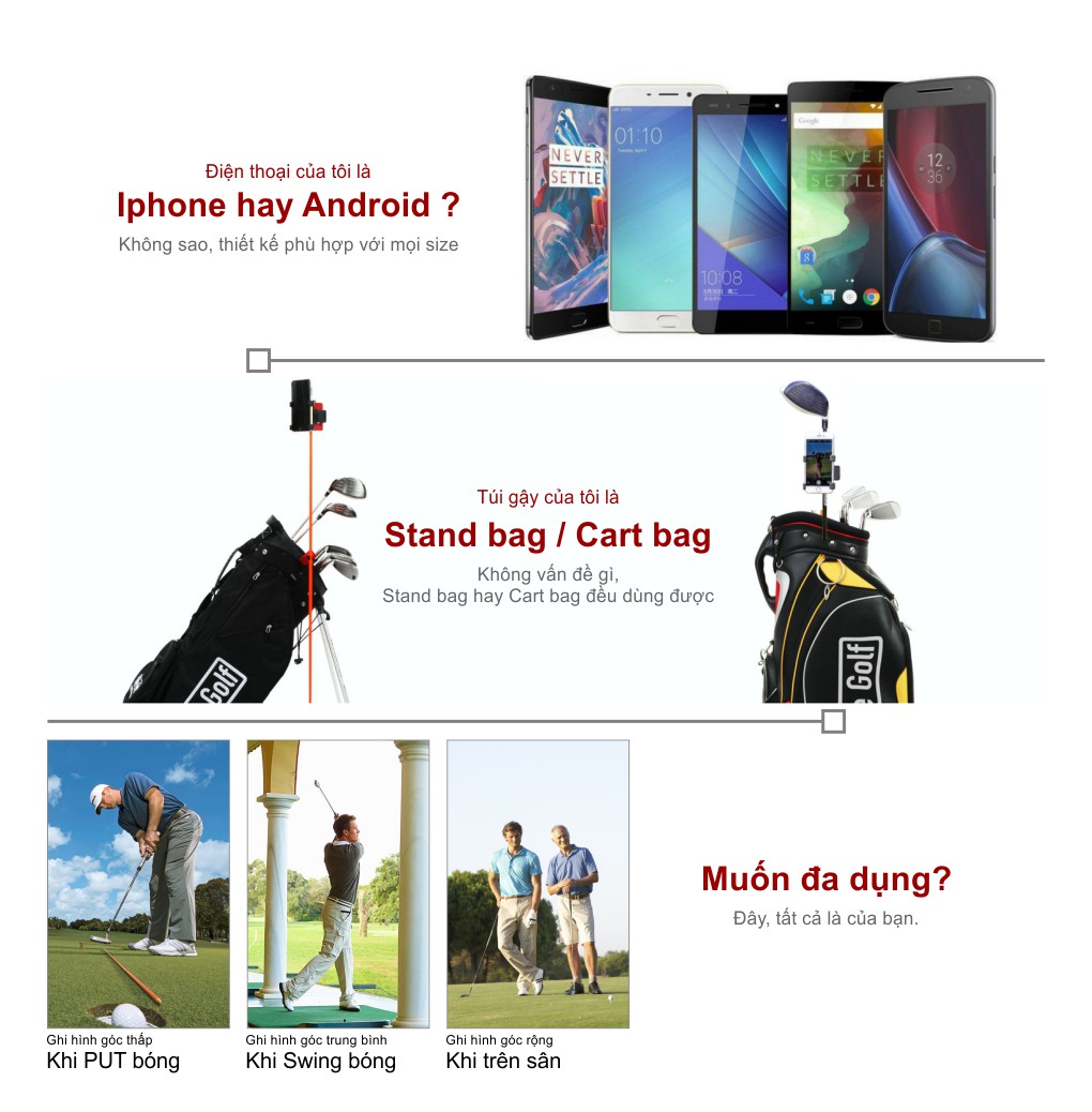 Được thiết kế phù hợp với mọi tui` gậy golf